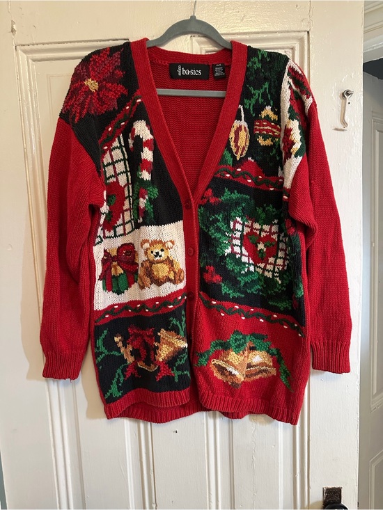 sefano basics Sweaters - Asics Red Multi Holiday Cardigan Sweater